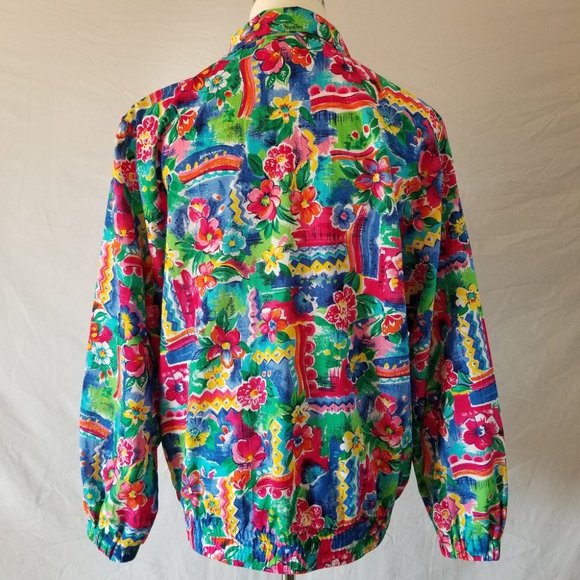 VINTAGE 80s Floral Windbreaker Track Jacket - Picture 4 of 8